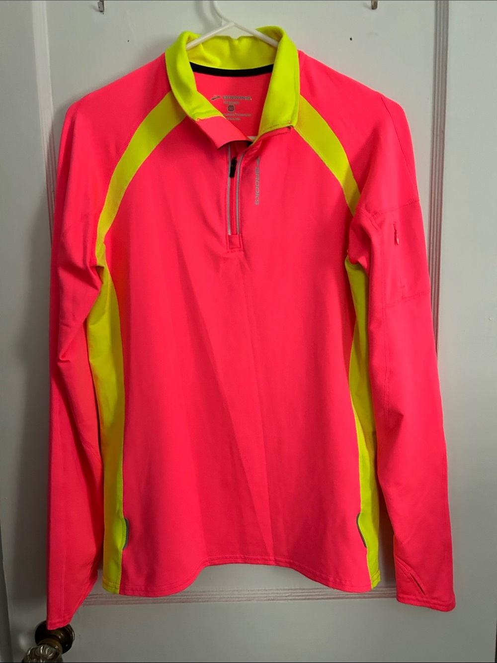 Brooks Activewear Neon Pink & Yellow Half-Zip Pullover - Size M
